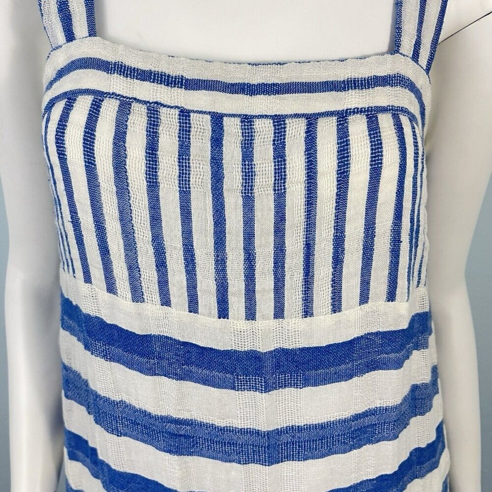 Warm Biscay Square Neck Gauze Striped Midi Dress Size 1 / Small Coastal Resort - Picture 4 of 16